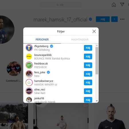 Marek Hamšík följer nu IFK Göteborg på Instagram