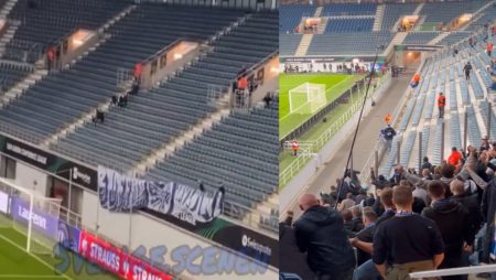 Ultras från Djurgården hoppar in på hemmasektionen och stjäl två banderoller